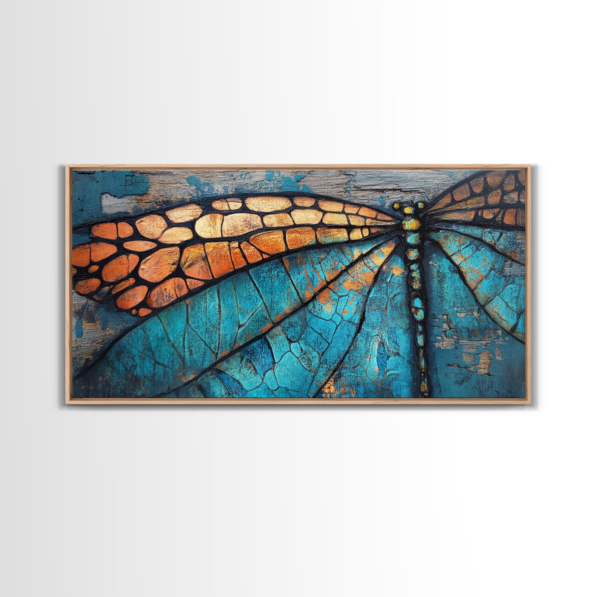 Dragonfly Wings, Mosaic Wall Art, Sacred Geometry Wall Art, Moody Art, Teal Wall Art, Abstract Art, Canvas Print, Cottagecore Wall Art