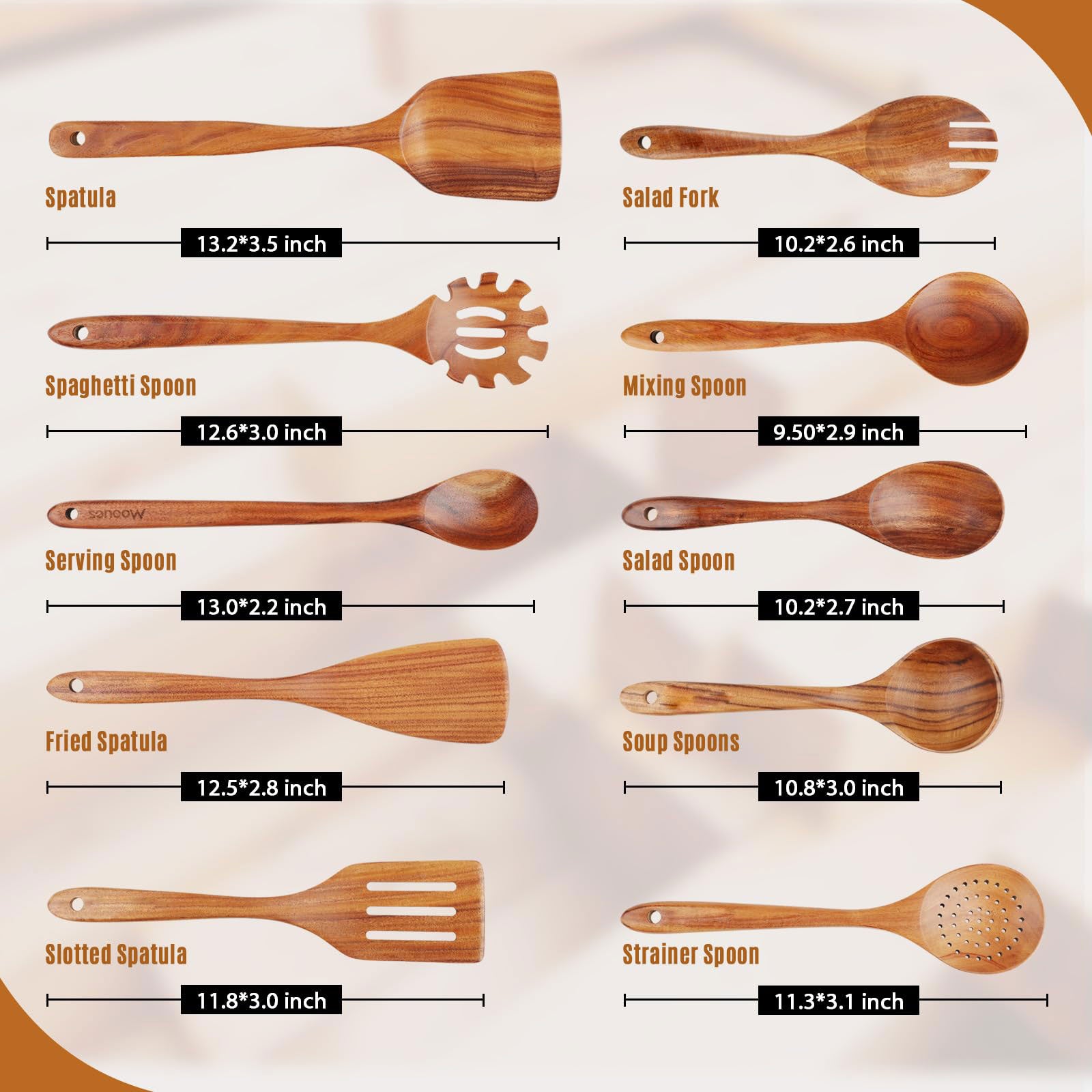 Premium Teak Wooden Utensil Set | 3CARATS