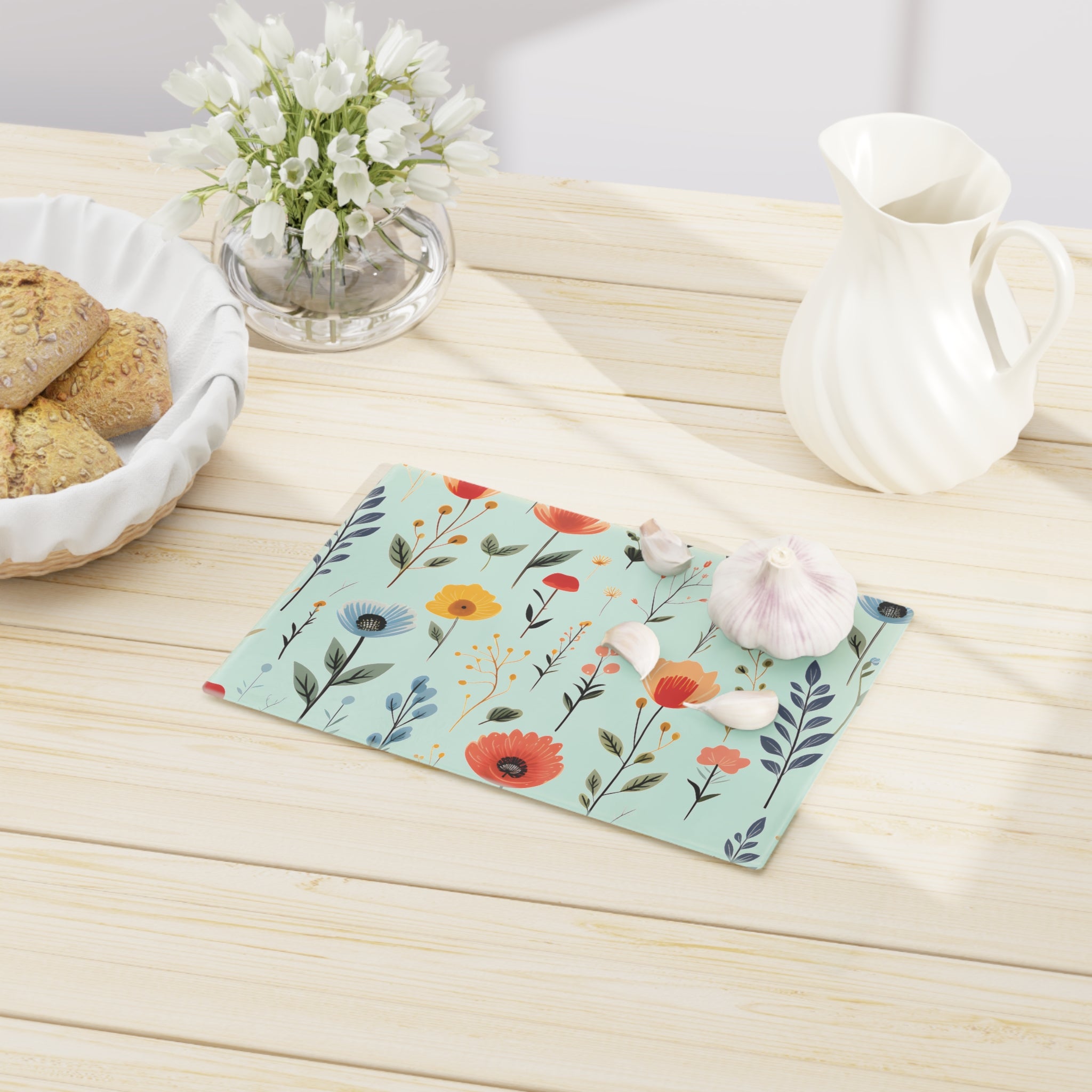 Wildflower Glass Cutting Board — Floral Kitchen Cutting Board