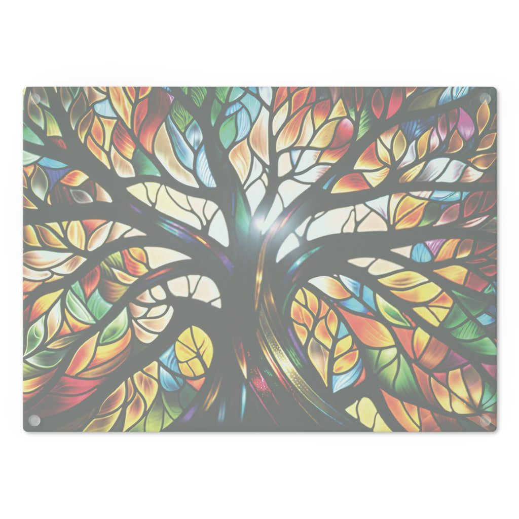 Stained Glass Tree of Life Cutting Board — Decorative Tempered Glass Kitchen Board