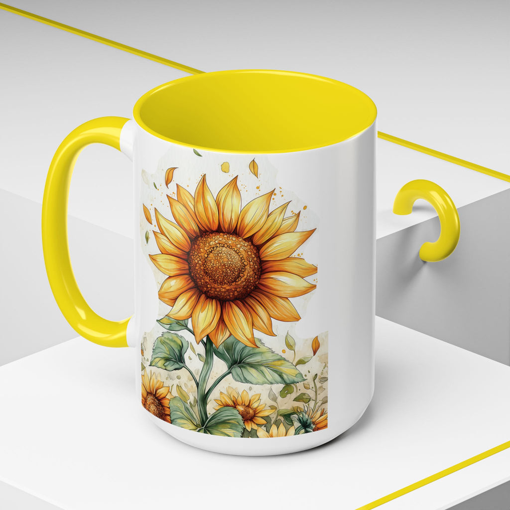 Sunflower Ceramic Coffee Mug — Yellow Interior Accent (11/15oz)