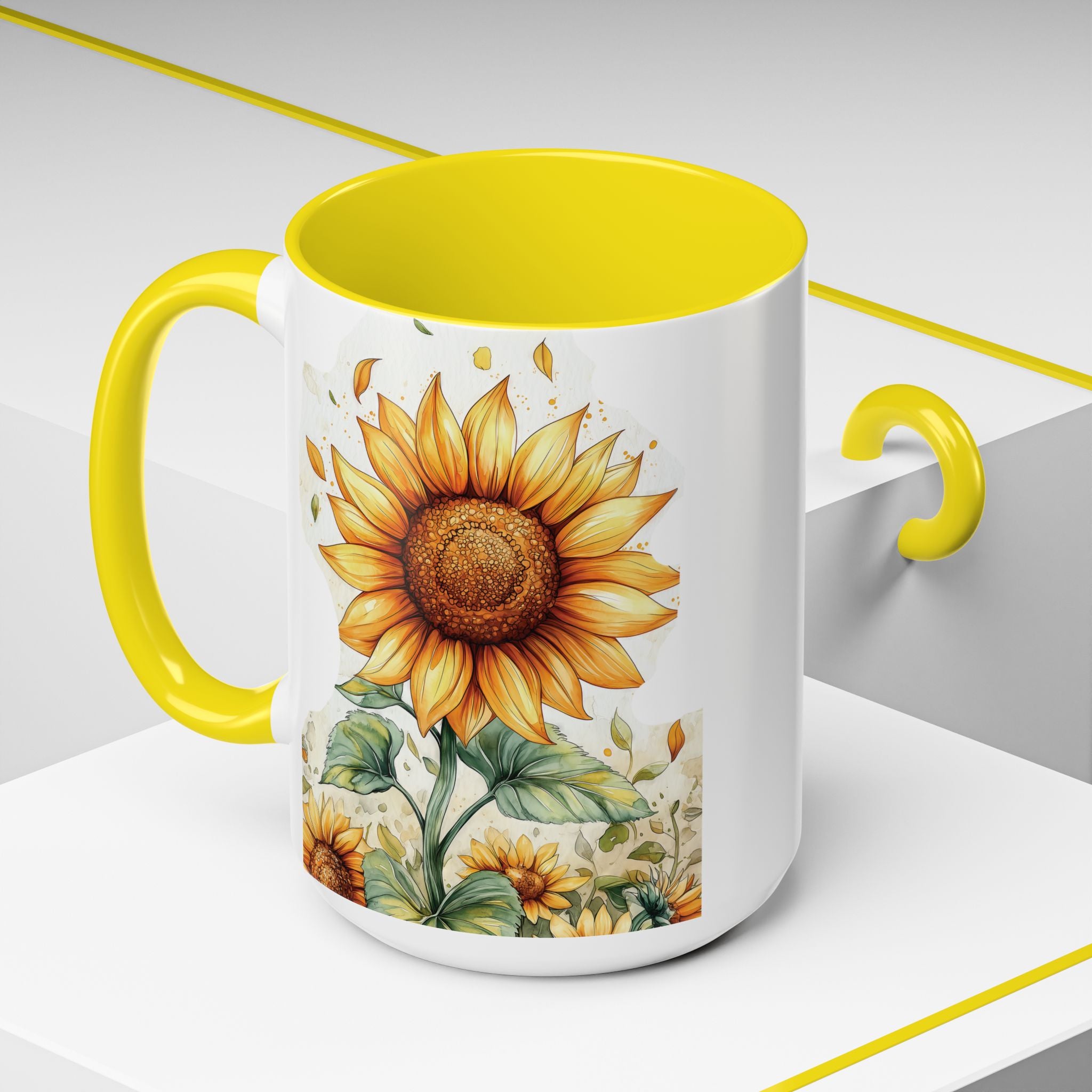 Sunflower Ceramic Coffee Mug — Yellow Interior Accent (11/15oz)