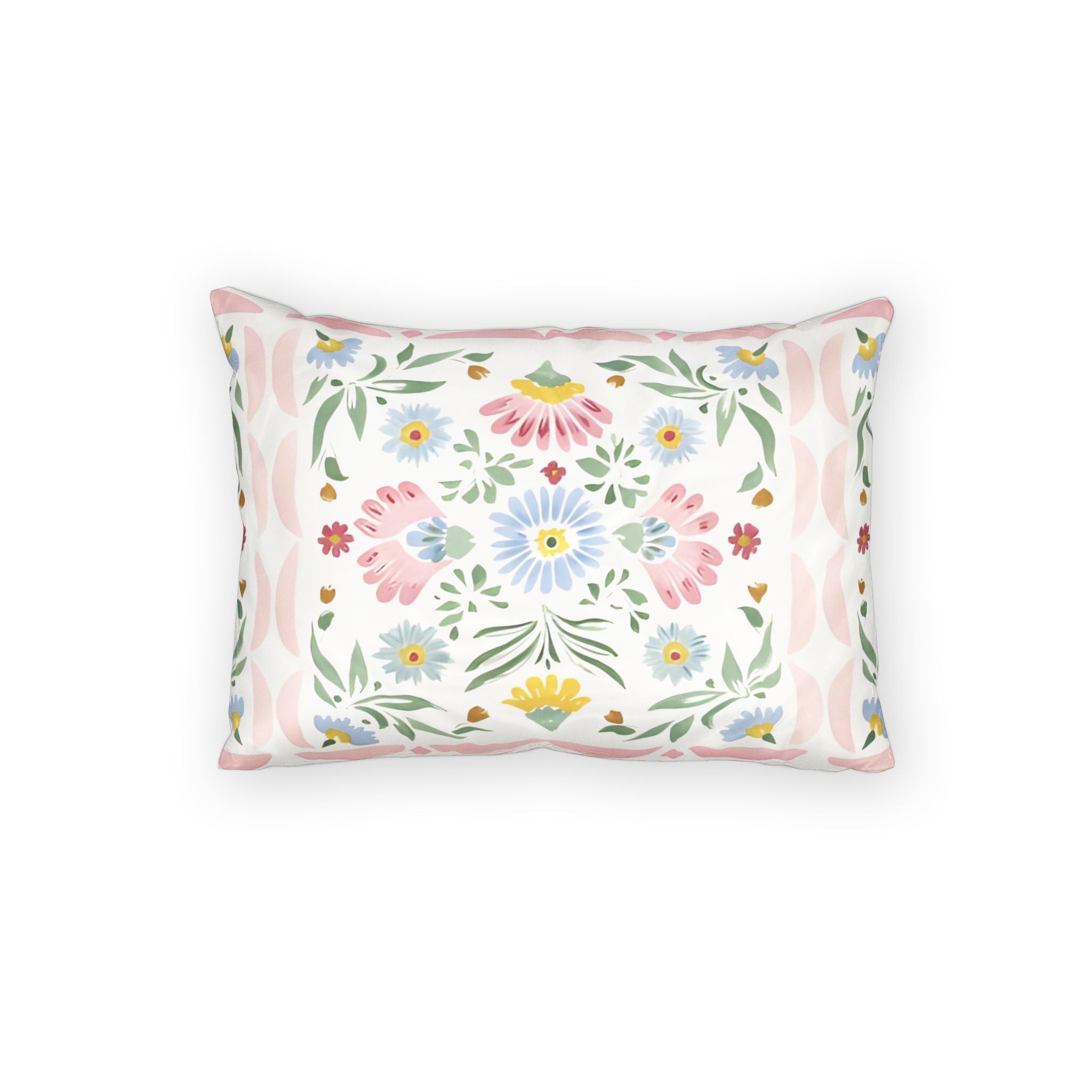 Trellised Floral Cotton Pillow Sham — Decorative Garden Trellis Throw Pillow Cover