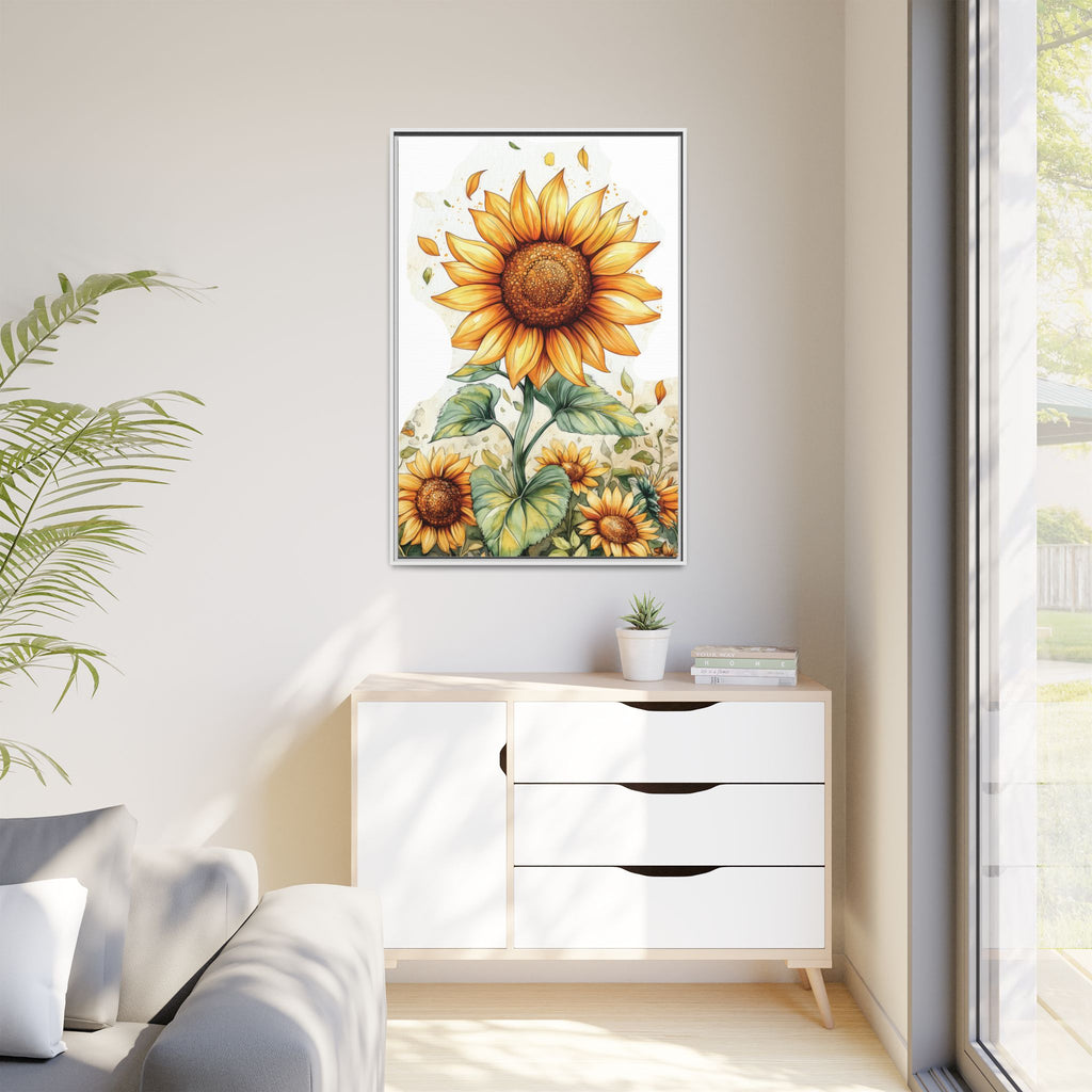 Sunflower Watercolor Matte Framed Canvas Wall Art