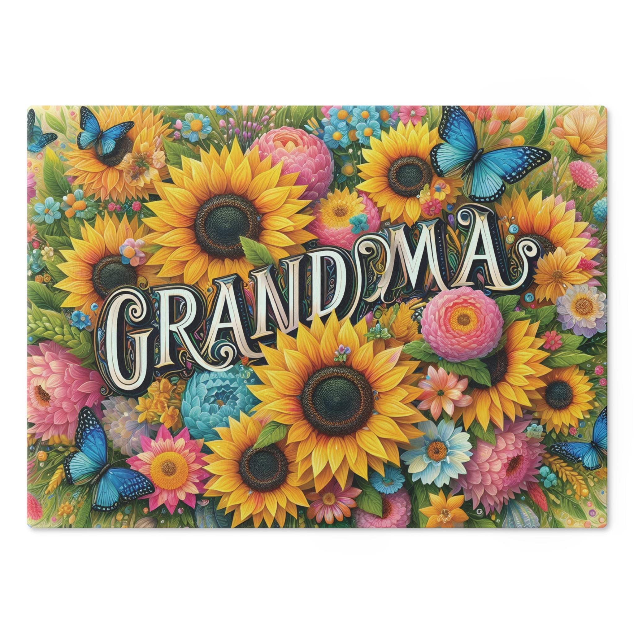 Sunflower Cutting Board — "Grandma" Printed Kitchen Gift