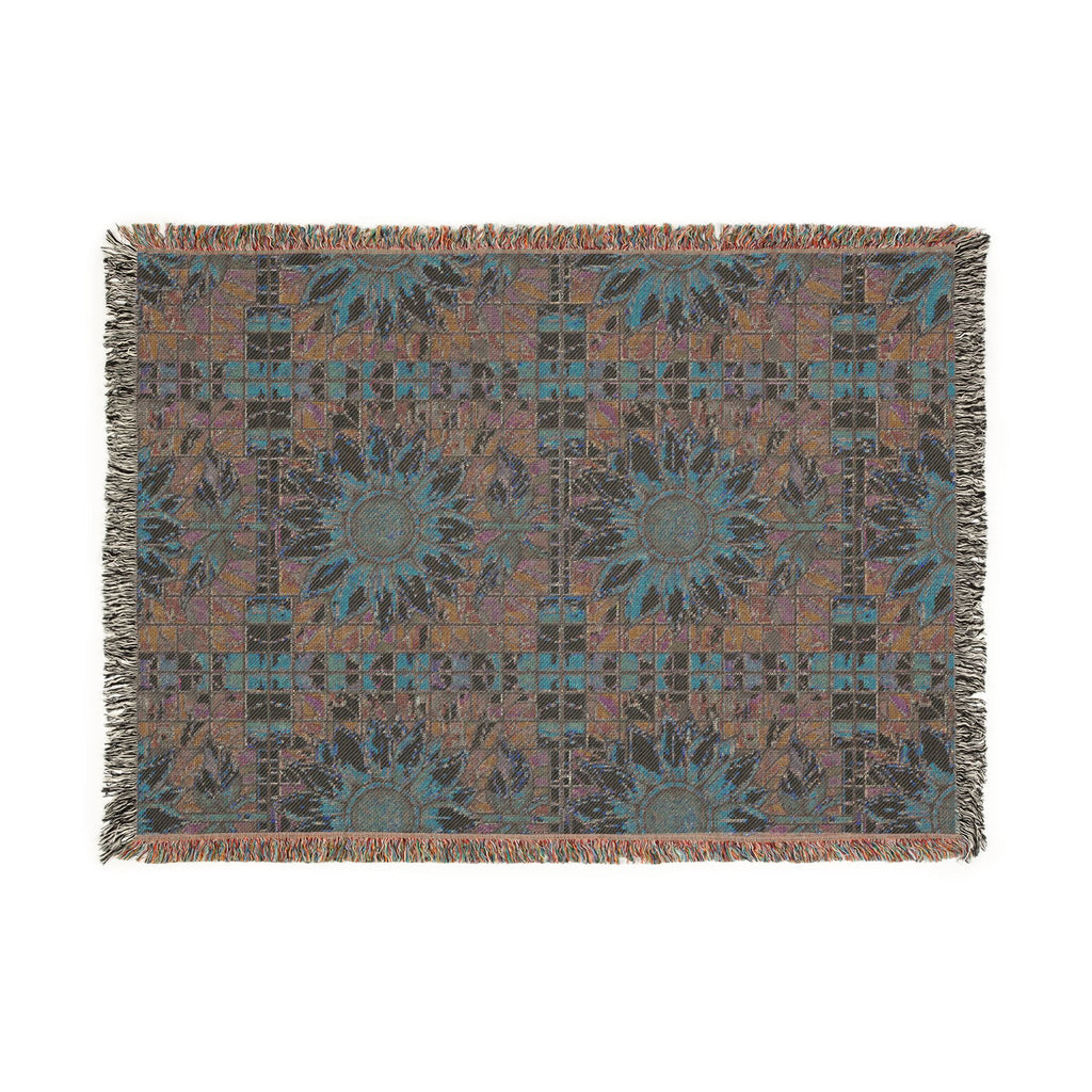 Sunflower Mosaic Woven Blanket with Fringe - Cozy Floral Throw