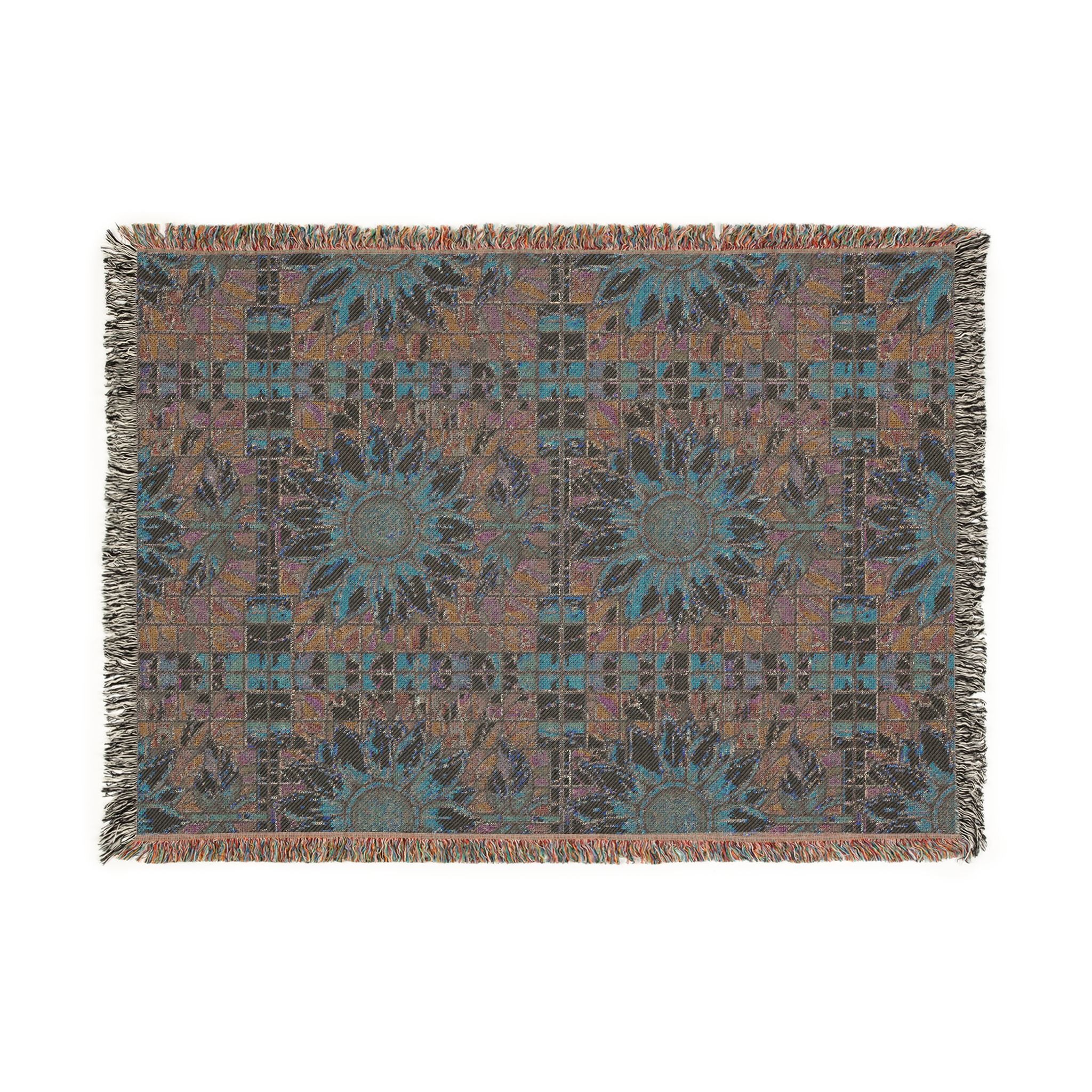 Sunflower Mosaic Woven Blanket with Fringe - Cozy Floral Throw