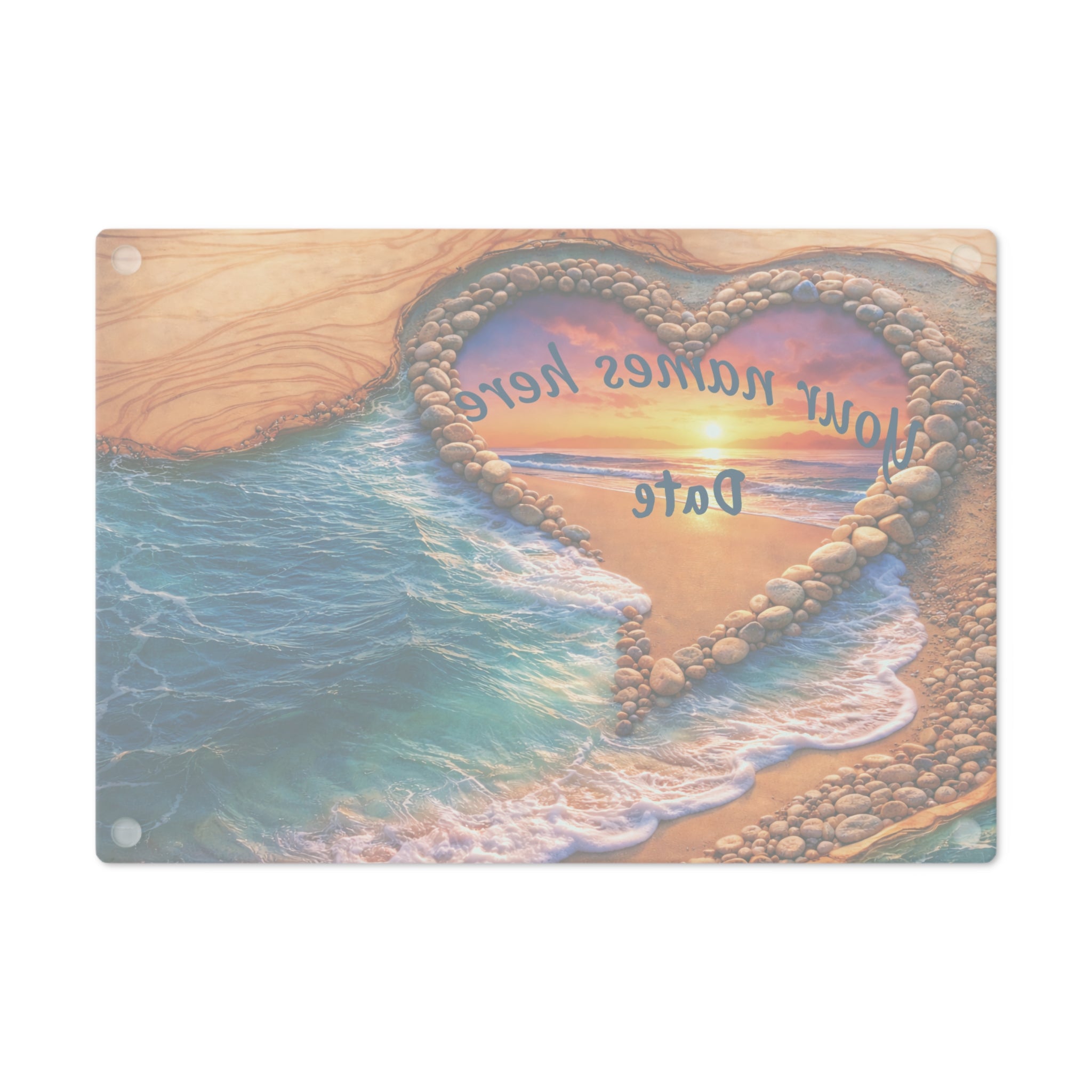 Cozy Coastal Surf and Sand Tempered Glass Cutting Board - Heart Design
