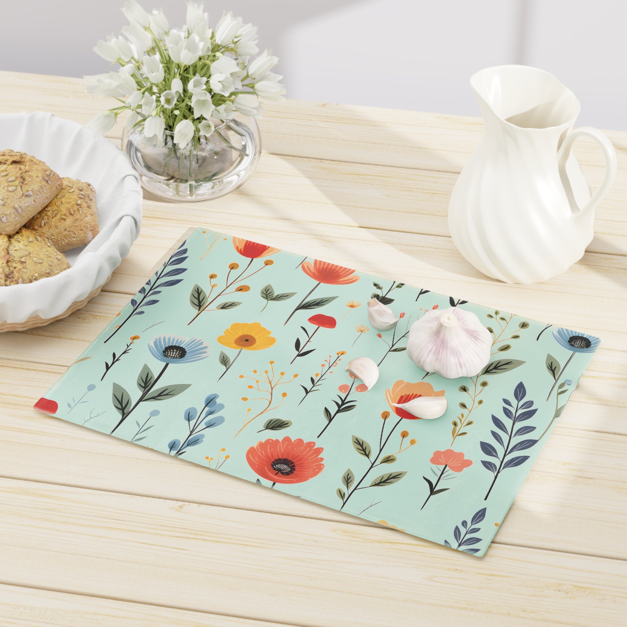 Wildflower Glass Cutting Board — Floral Kitchen Cutting Board