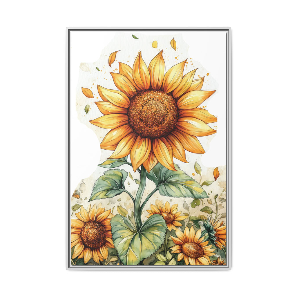 Sunflower Watercolor Matte Framed Canvas Wall Art