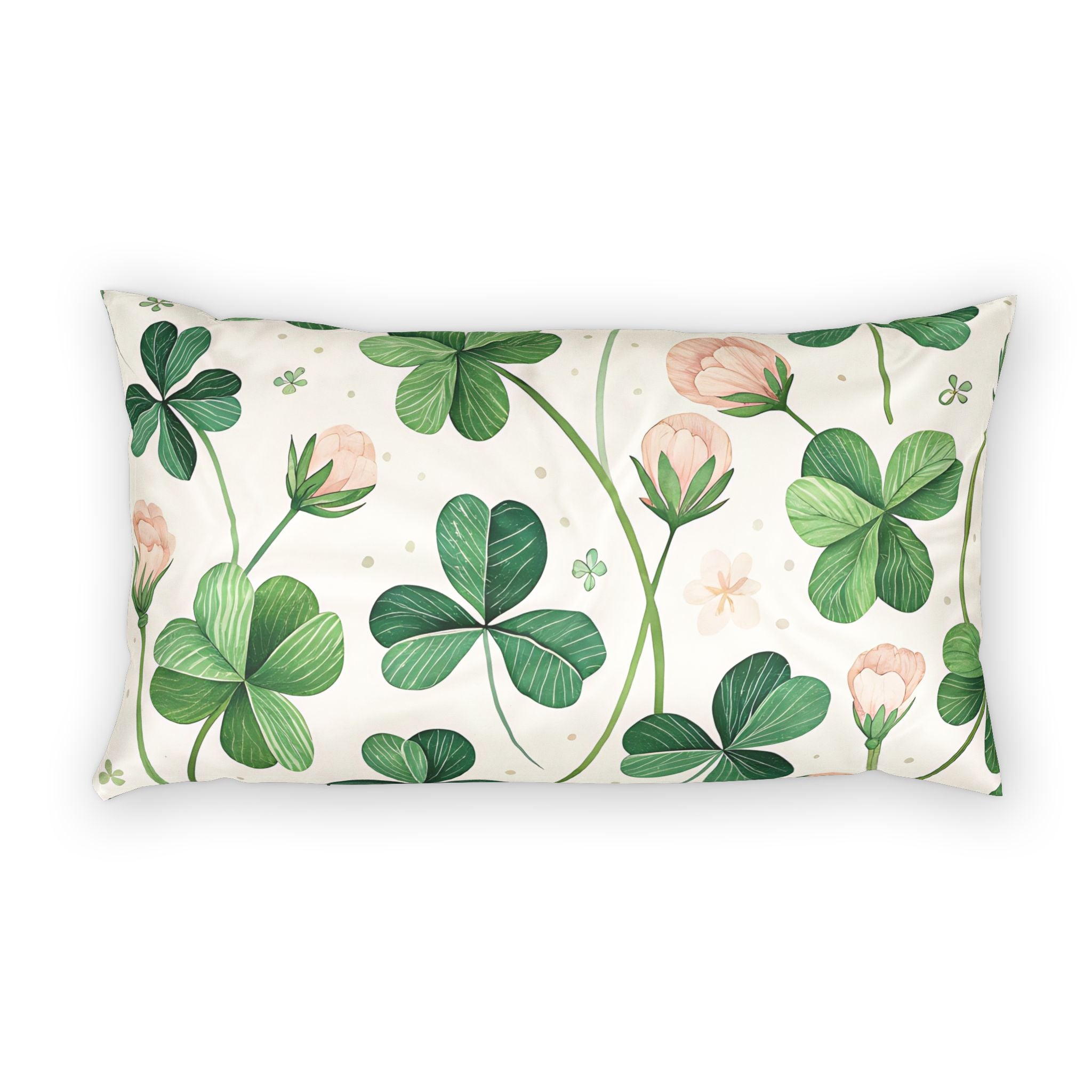 Shamrock & Pink Floral Cotton Pillow Sham — St. Patrick’s Day Spring Decor