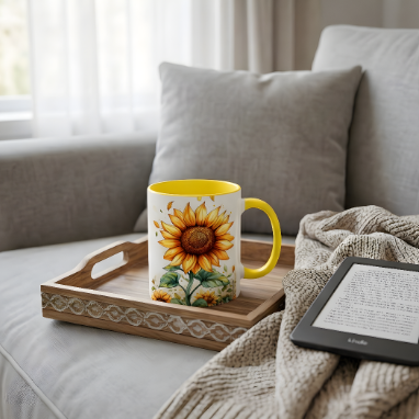 Sunflower Ceramic Coffee Mug — Yellow Interior Accent (11/15oz)