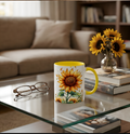 Sunflower Ceramic Coffee Mug — Yellow Interior Accent (11/15oz)