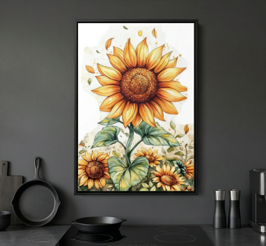 Sunflower Watercolor Matte Framed Canvas Wall Art