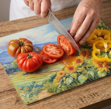 Country Sunflower Field Glass Cutting Board
