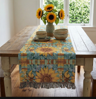 Sunflower Mosaic Woven Blanket with Fringe - Cozy Floral Throw