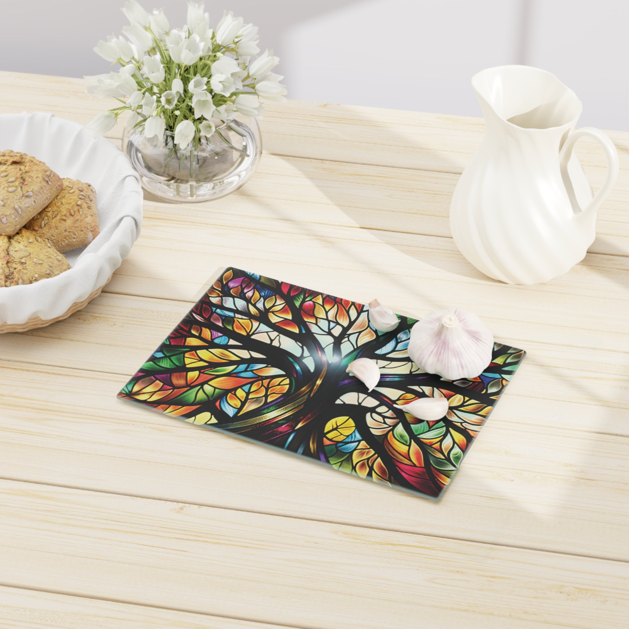 Stained Glass Tree of Life Cutting Board — Decorative Tempered Glass Kitchen Board