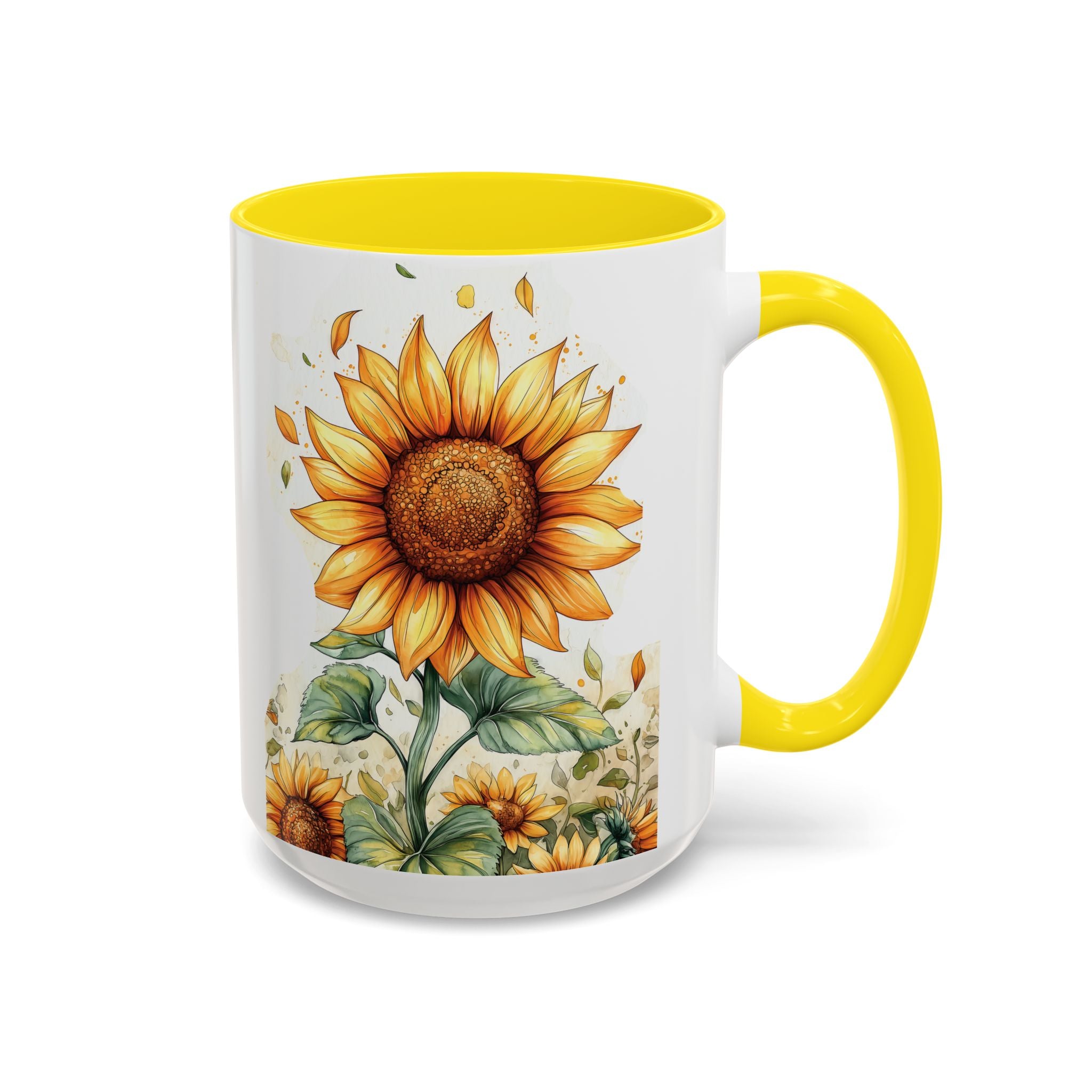 Sunflower Ceramic Coffee Mug — Yellow Interior Accent (11/15oz)