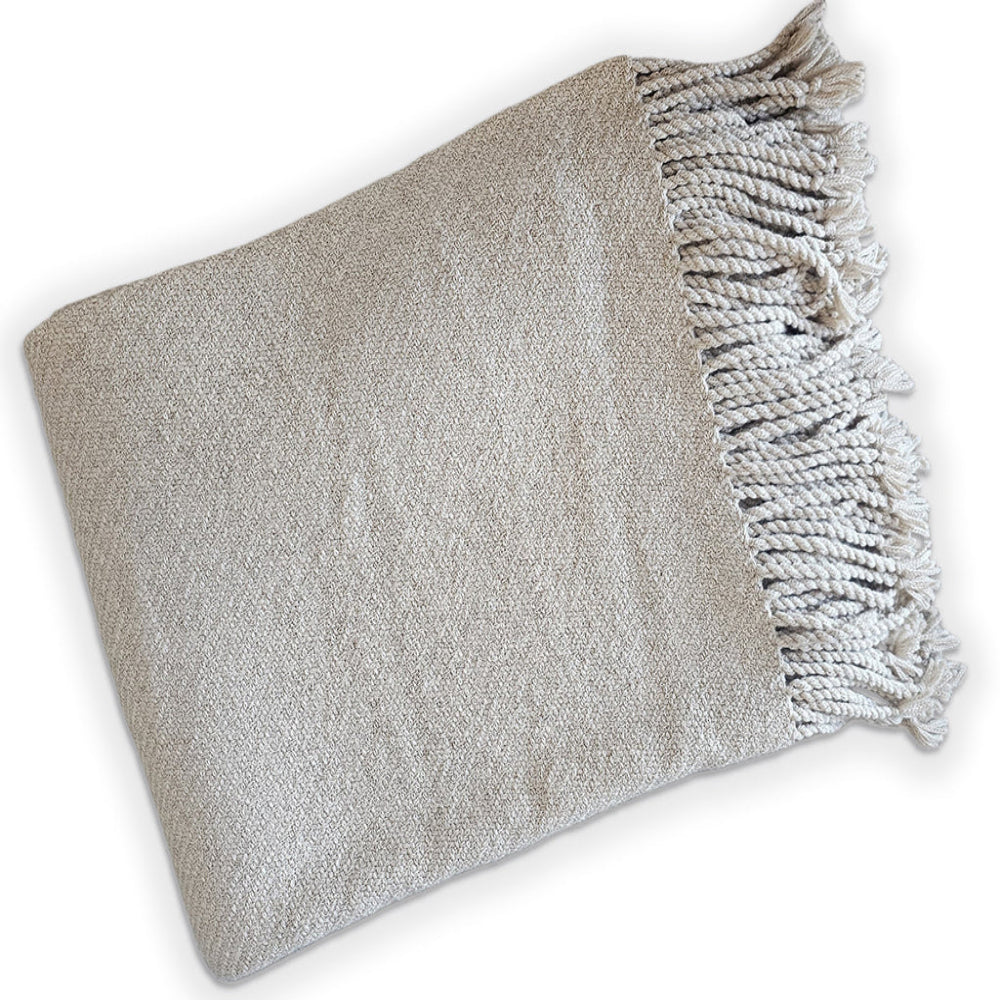 Kulsi Collection - Handloomed Undyed Baby Alpaca & Peruvian Pima Cotton Silver Throw Blanket From Peru