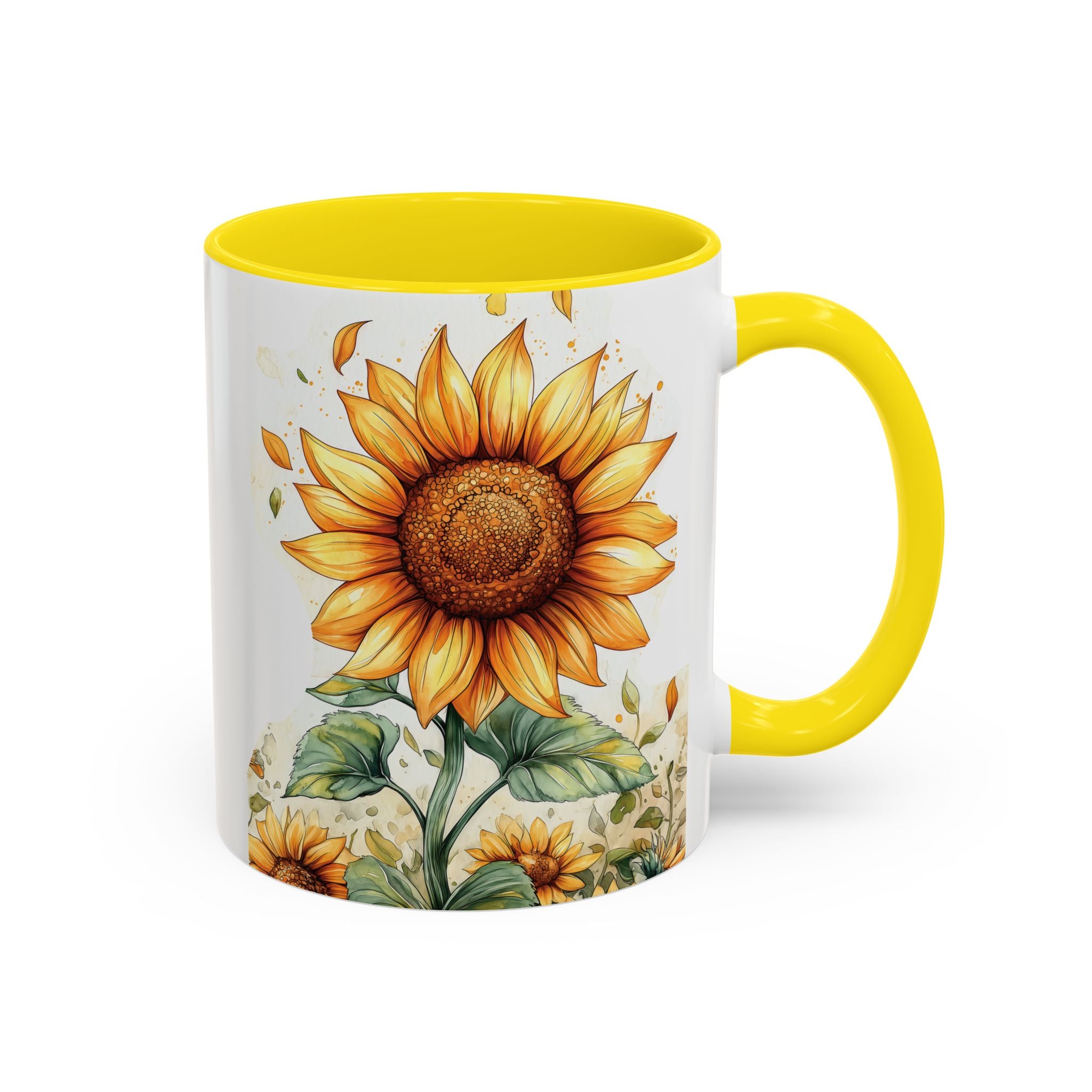 Sunflower Ceramic Coffee Mug — Yellow Interior Accent (11/15oz)