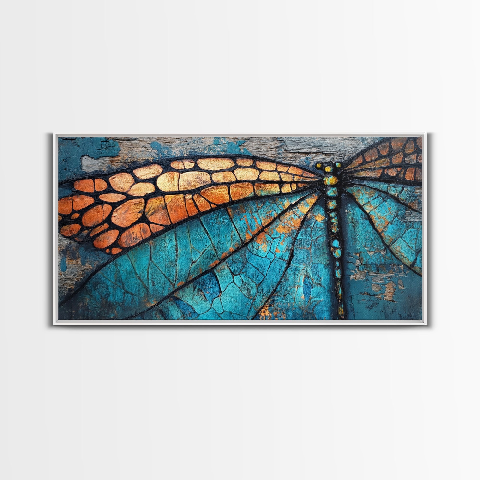 Dragonfly Wings, Mosaic Wall Art, Sacred Geometry Wall Art, Moody Art, Teal Wall Art, Abstract Art, Canvas Print, Cottagecore Wall Art