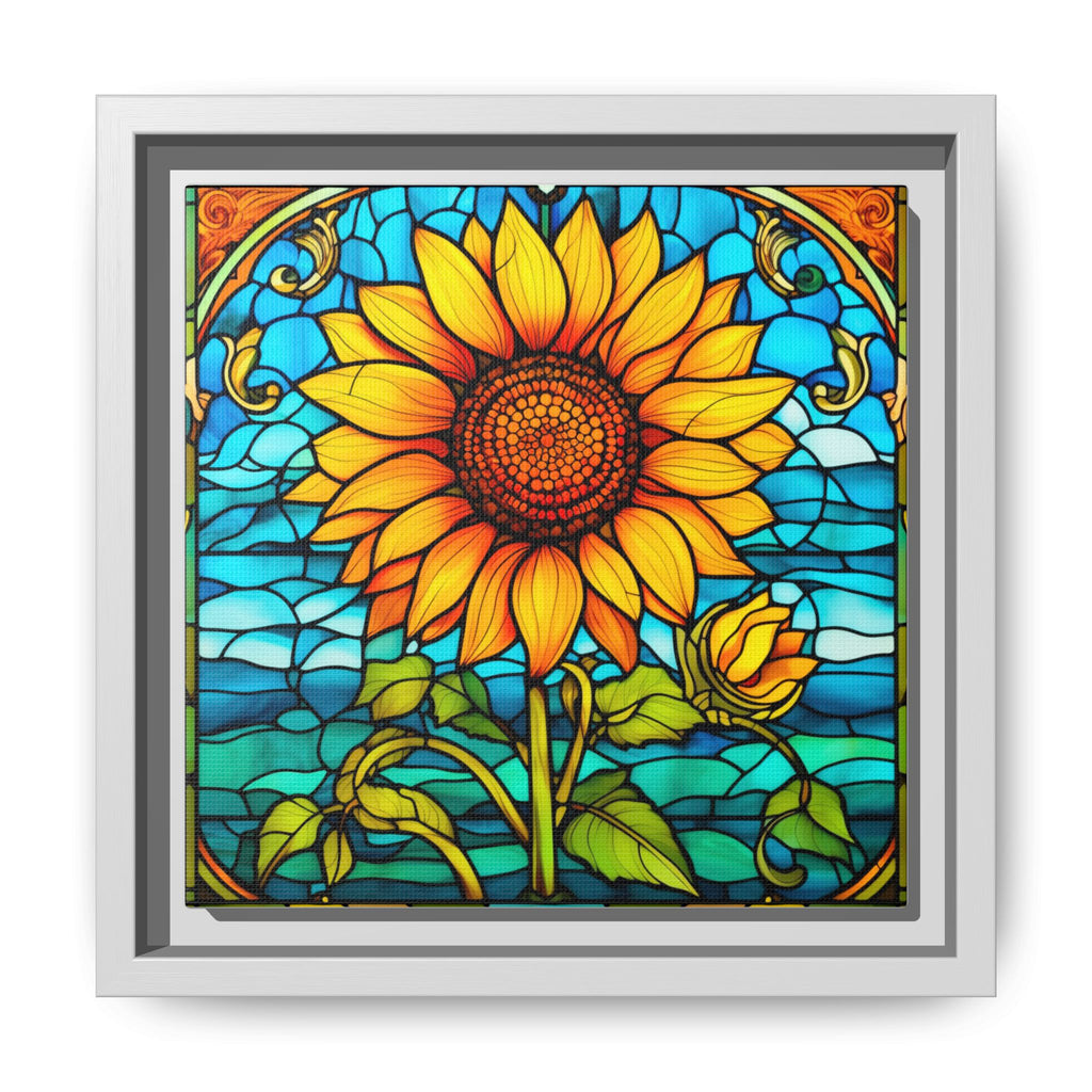 Stained Glass  Design Sunflower Matte Canvas Framed 8x8 Floral Wall Art