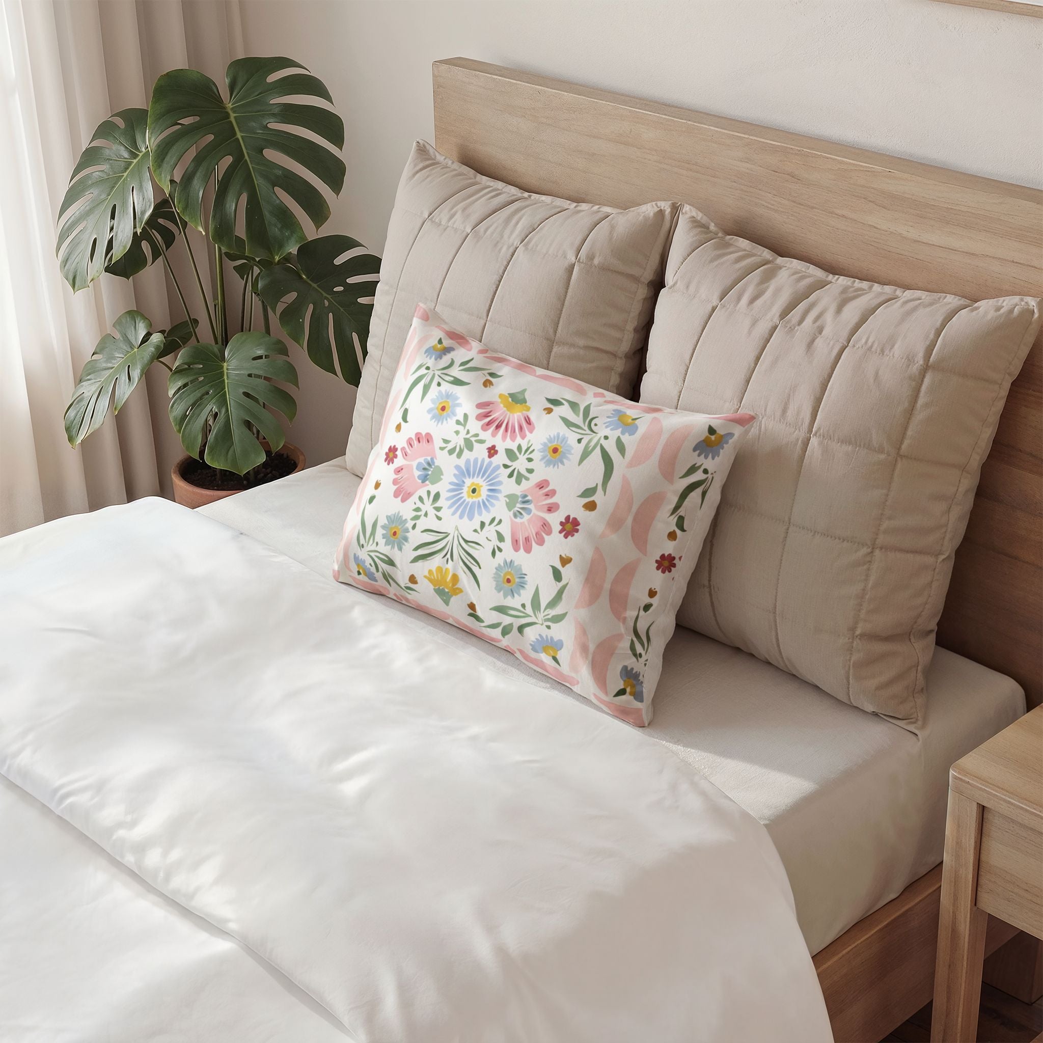Trellised Floral Cotton Pillow Sham — Decorative Garden Trellis Throw Pillow Cover