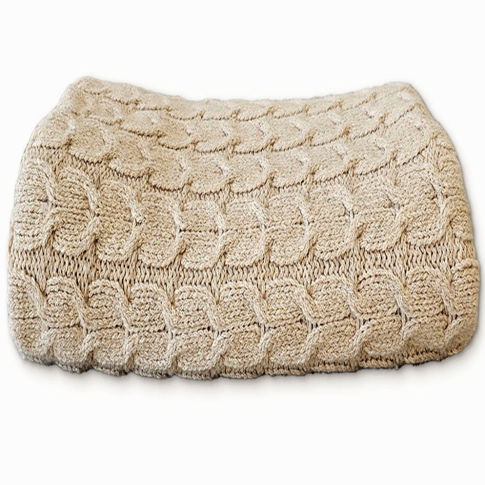 Muru Collection - Handloomed Peruvian Pima Cotton & Undyed Baby Alpaca Light Tan Cable Throw Blanket From Peru