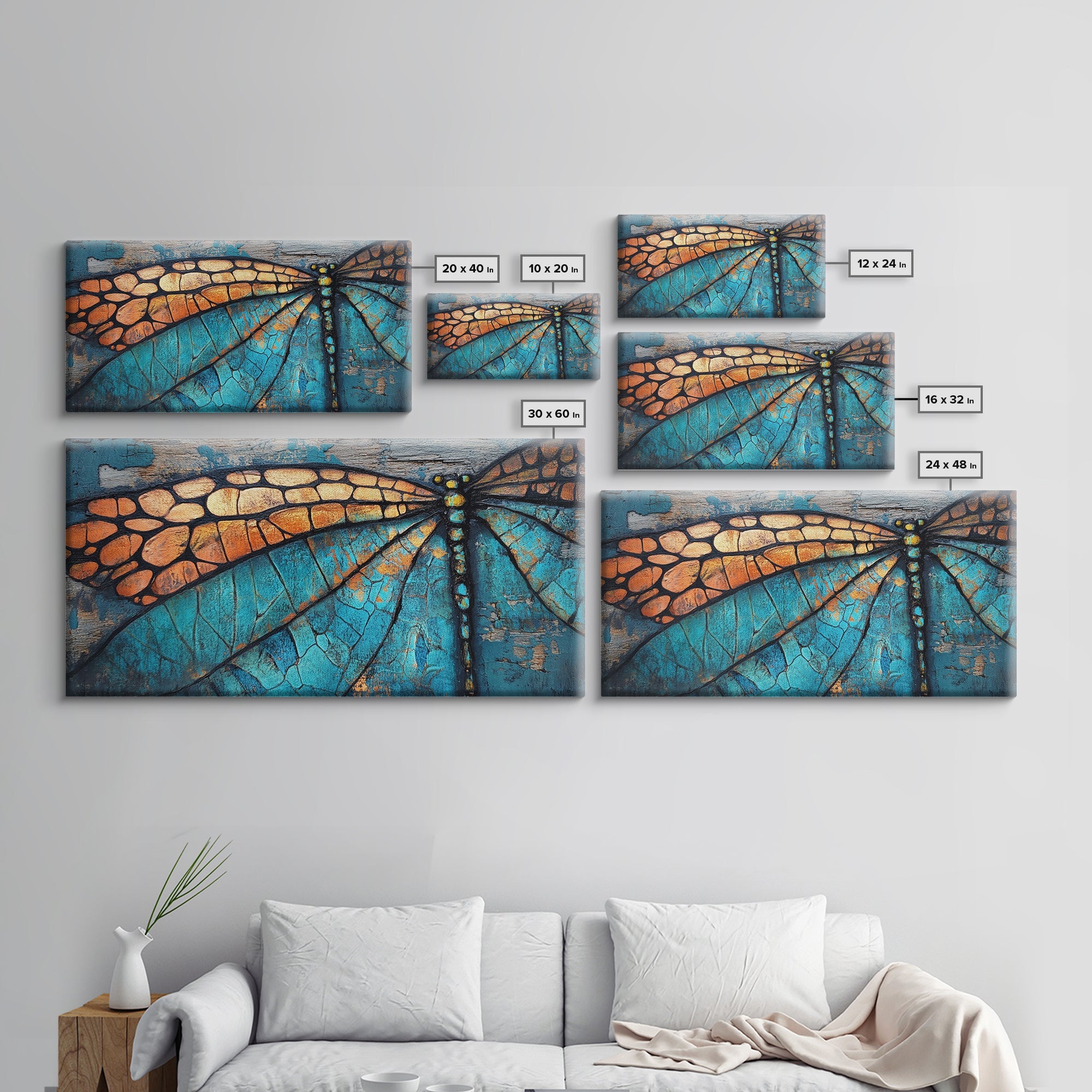Dragonfly Wings, Mosaic Wall Art, Sacred Geometry Wall Art, Moody Art, Teal Wall Art, Abstract Art, Canvas Print, Cottagecore Wall Art