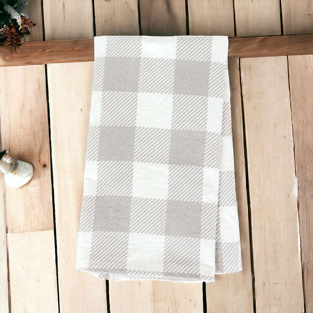 Buffalo Check Tea Hand Towel - Cotton Kitchen Tea Towel, Grey Black White