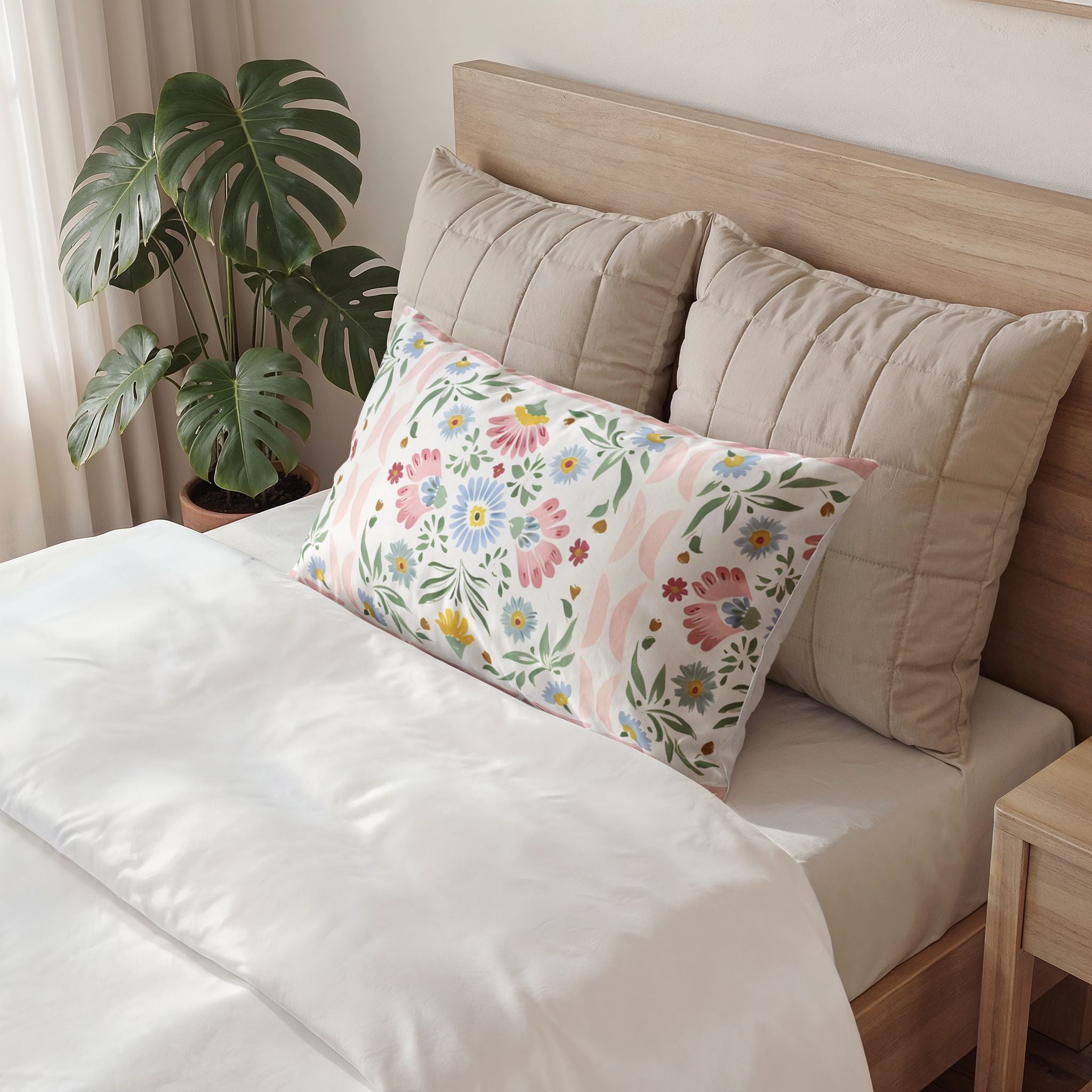 Trellised Floral Cotton Pillow Sham — Decorative Garden Trellis Throw Pillow Cover