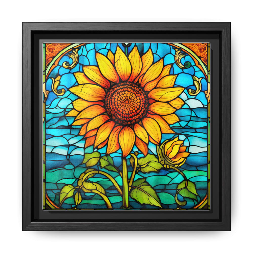 Stained Glass  Design Sunflower Matte Canvas Framed 8x8 Floral Wall Art