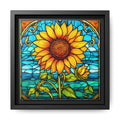 Stained Glass  Design Sunflower Matte Canvas Framed 8x8 Floral Wall Art