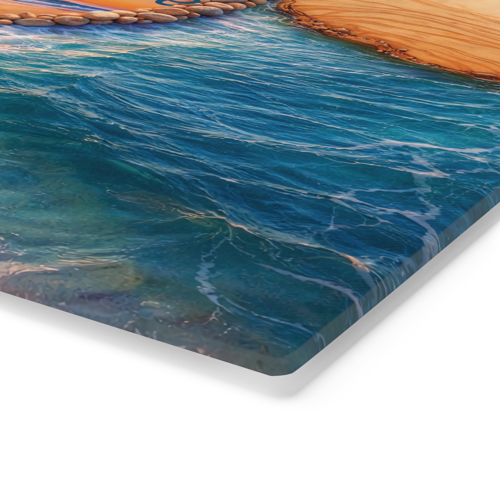 Cozy Coastal Surf and Sand Tempered Glass Cutting Board - Heart Design