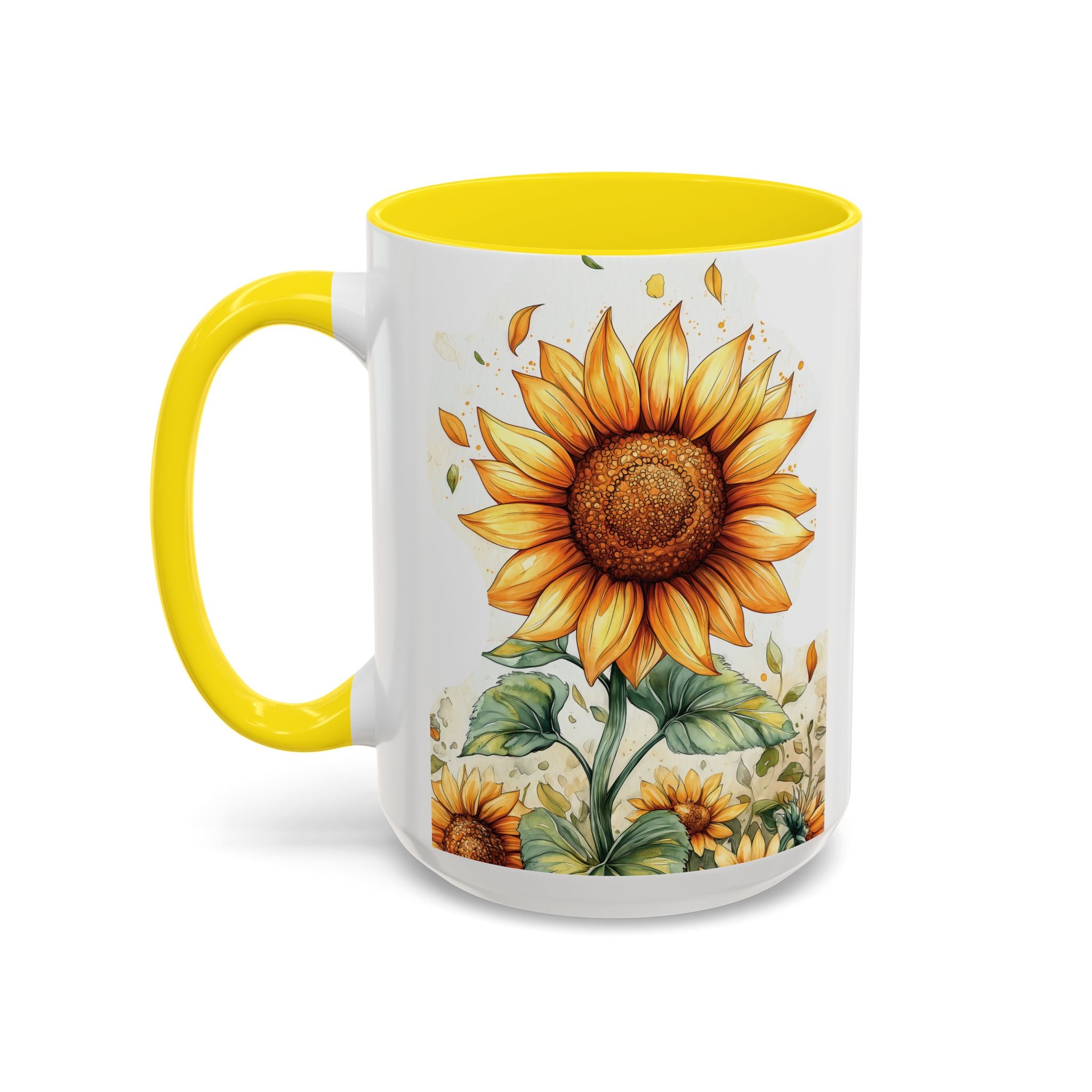 Sunflower Ceramic Coffee Mug — Yellow Interior Accent (11/15oz)