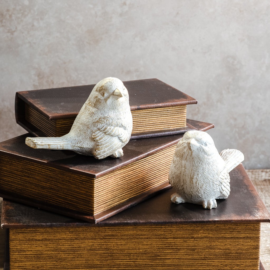 Gold Wash Distressed Cement Birds | Set of 2