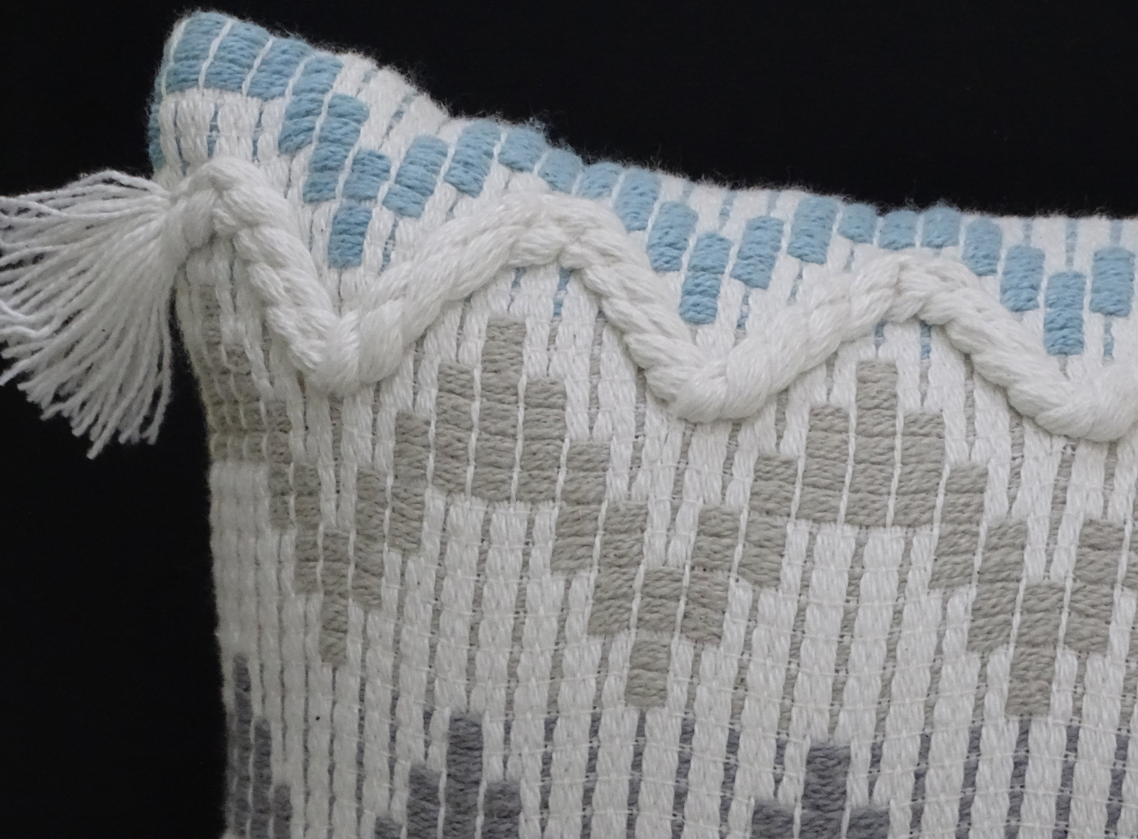 Chevron Throw Pillow for Sofa with Braid and Tassels 14"x24"