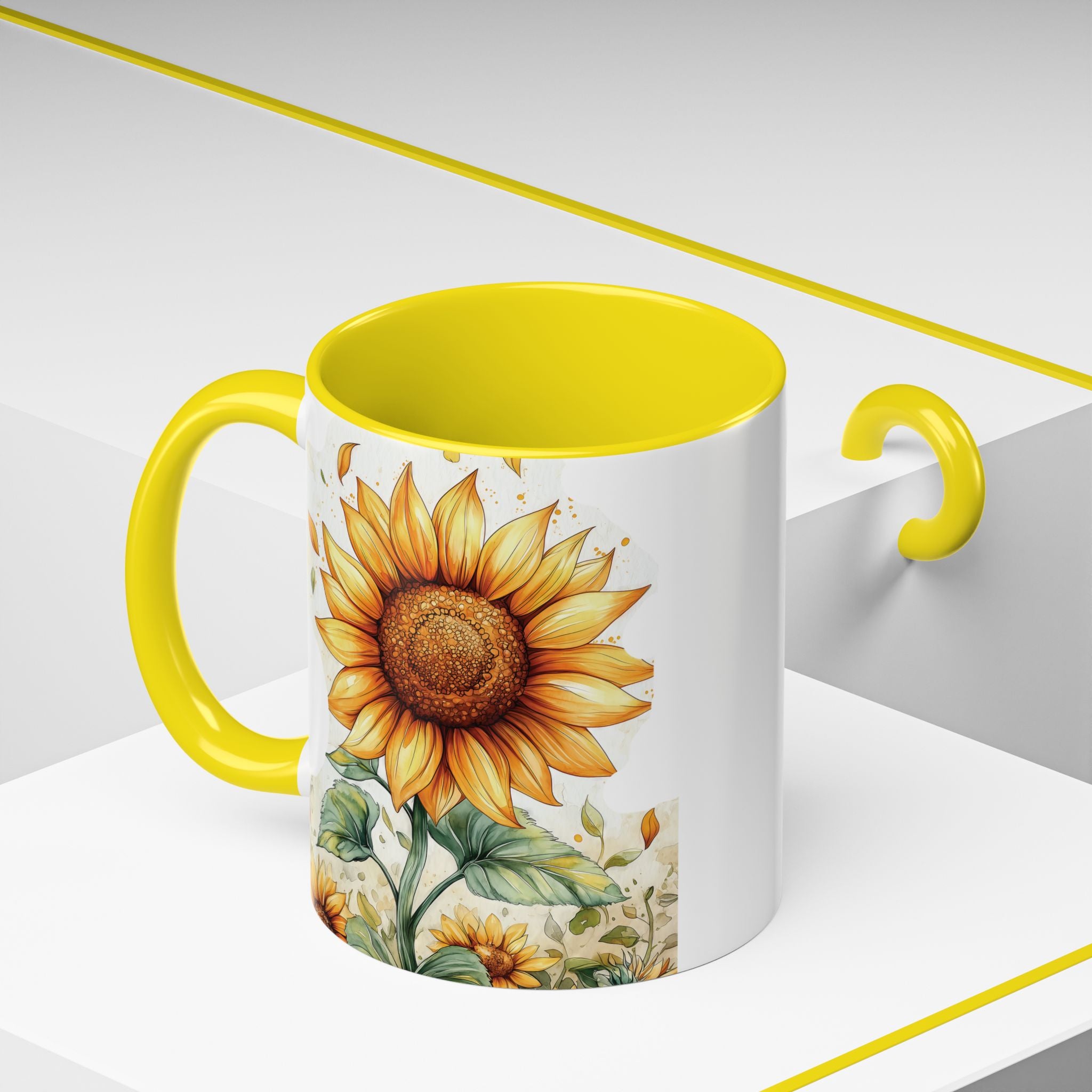 Sunflower Ceramic Coffee Mug — Yellow Interior Accent (11/15oz)