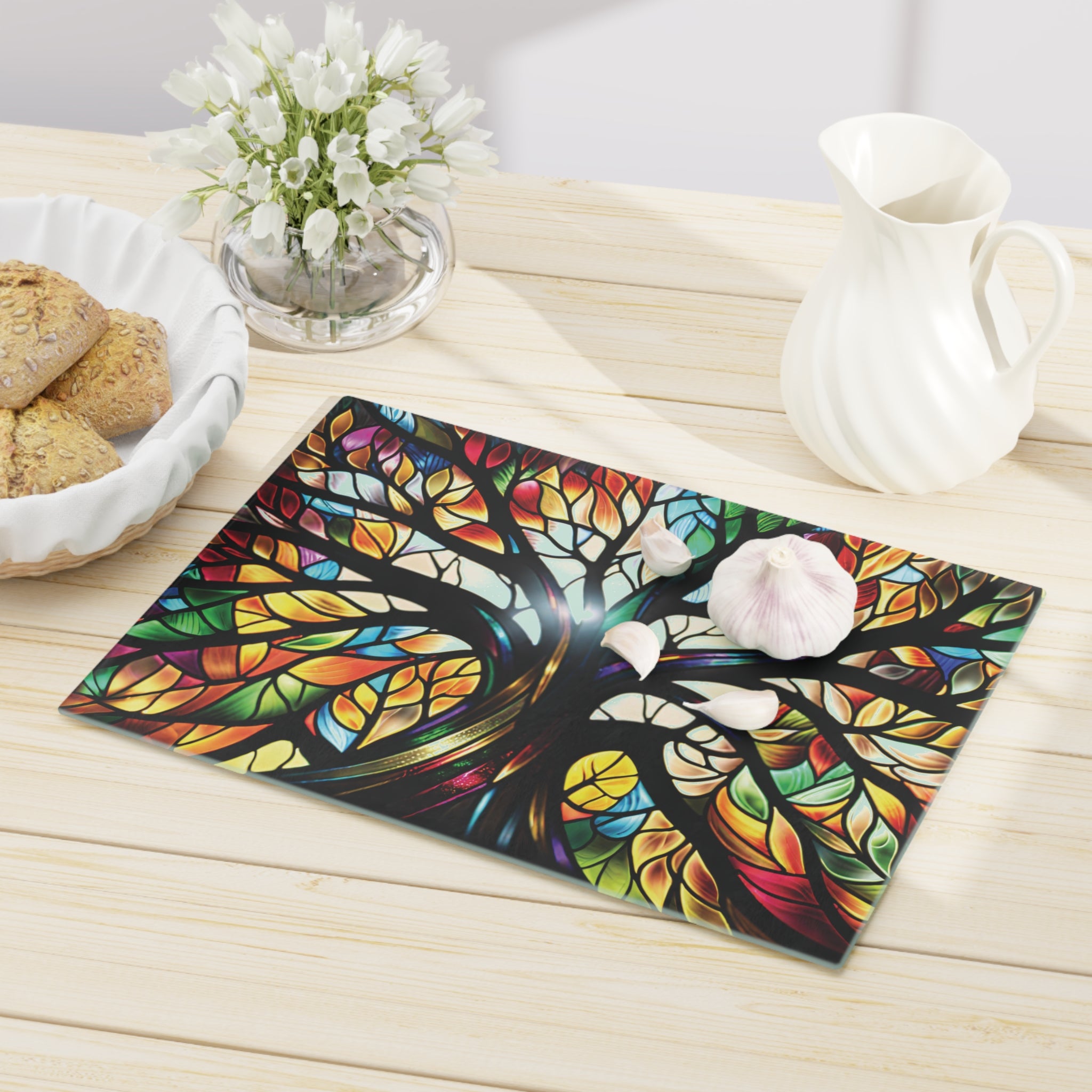 Stained Glass Tree of Life Cutting Board — Decorative Tempered Glass Kitchen Board