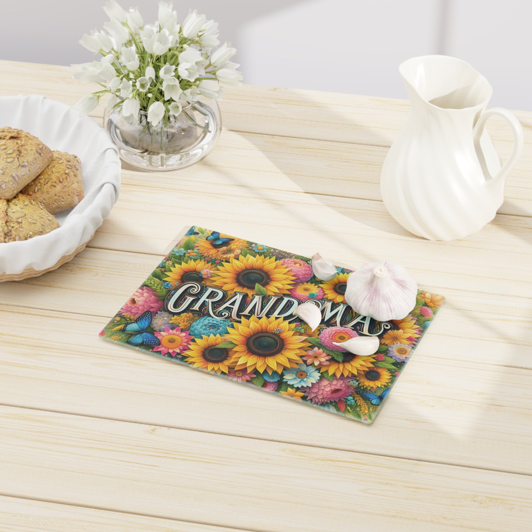 Sunflower Cutting Board — "Grandma" Printed Kitchen Gift
