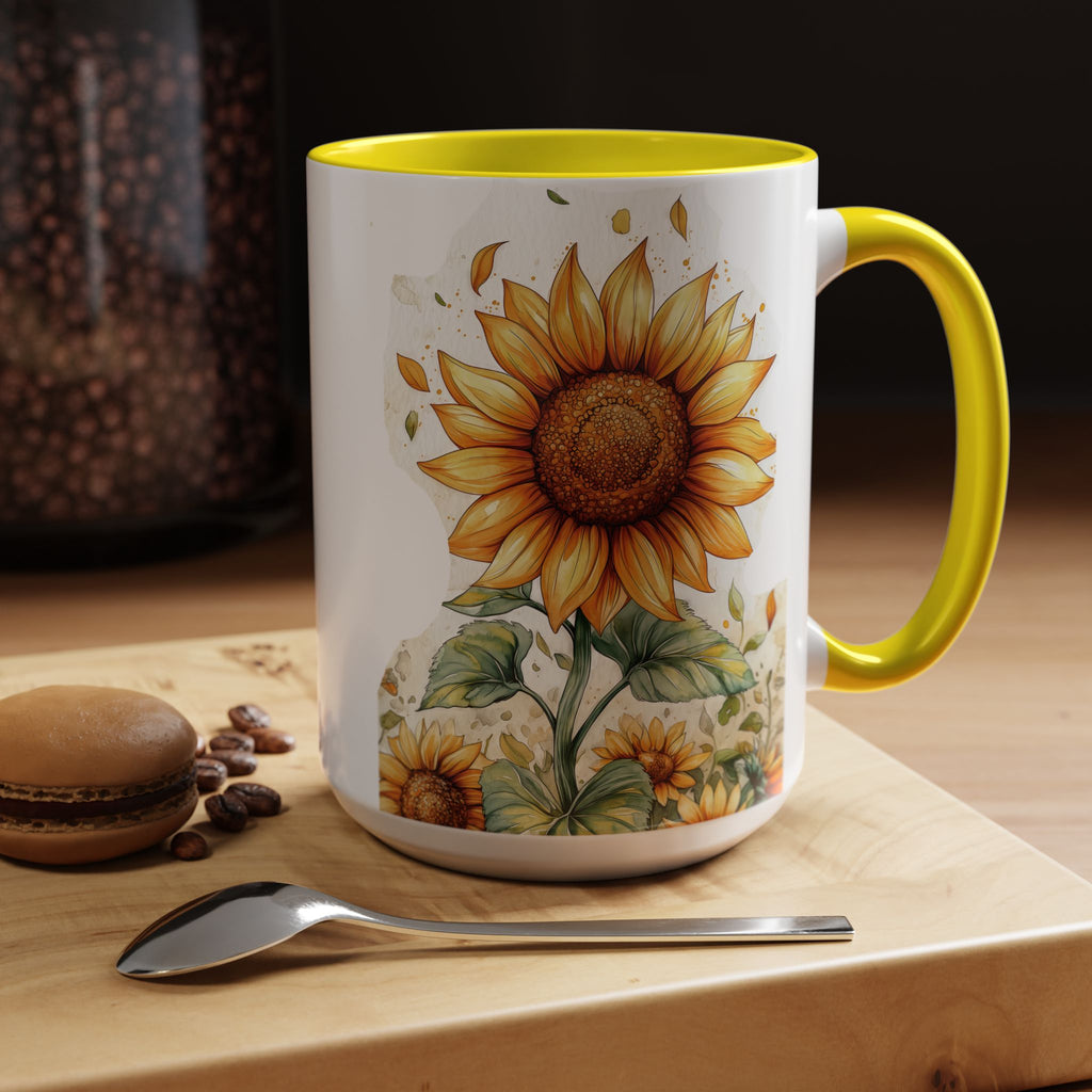 Sunflower Ceramic Coffee Mug — Yellow Interior Accent (11/15oz)