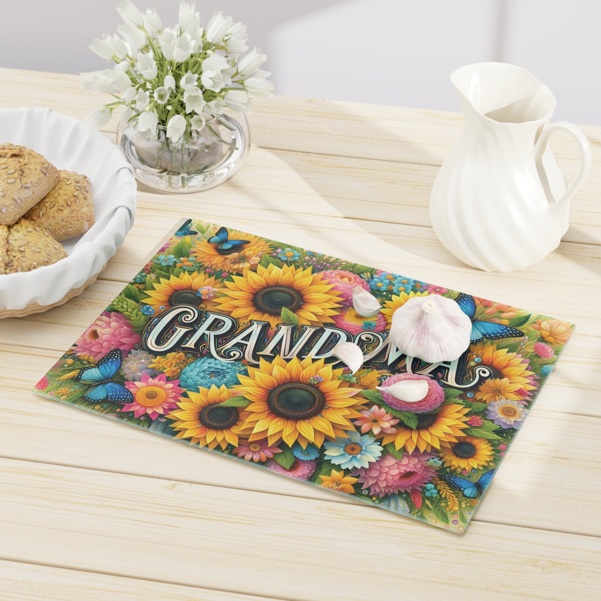 Sunflower Cutting Board — "Grandma" Printed Kitchen Gift