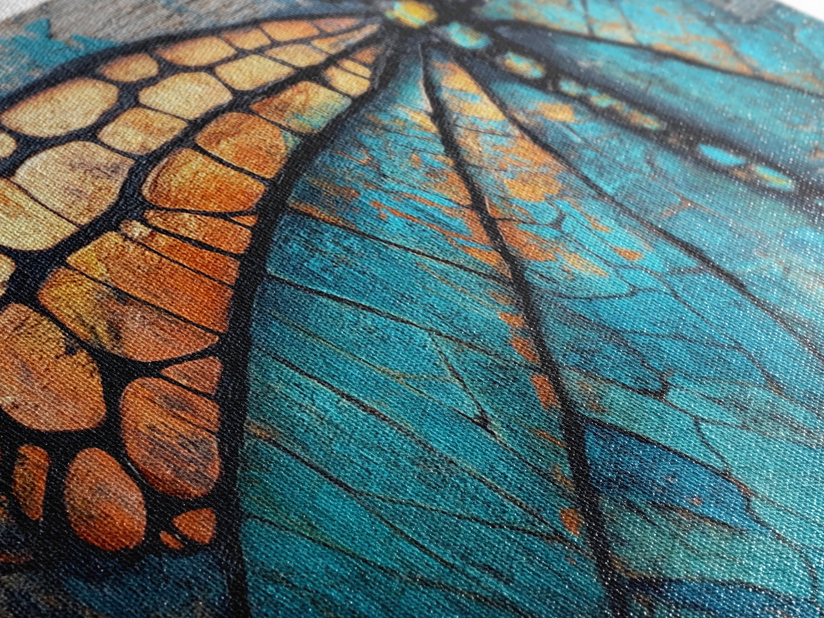 Dragonfly Wings, Mosaic Wall Art, Sacred Geometry Wall Art, Moody Art, Teal Wall Art, Abstract Art, Canvas Print, Cottagecore Wall Art