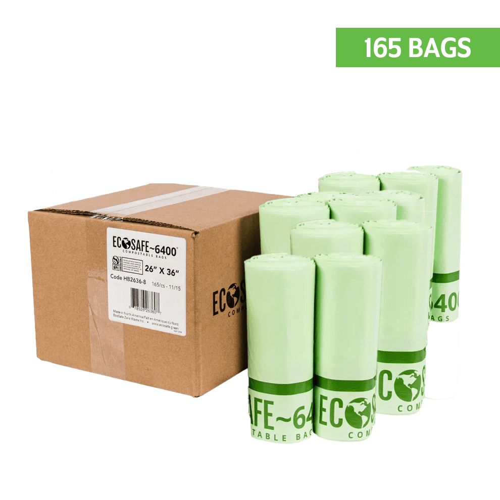 EcoSafe Zero Waste Compostable Bags 20 Gallon 26x36 for Curbside Composting (QTY 165), SKU HB2636-8