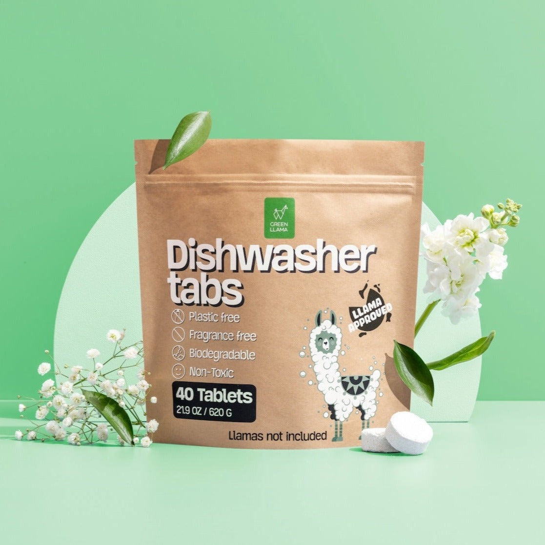 Eco-Friendly Dishwasher Tablets - Plastic-Free, Fragrance & PVA Free, 40 Loads
