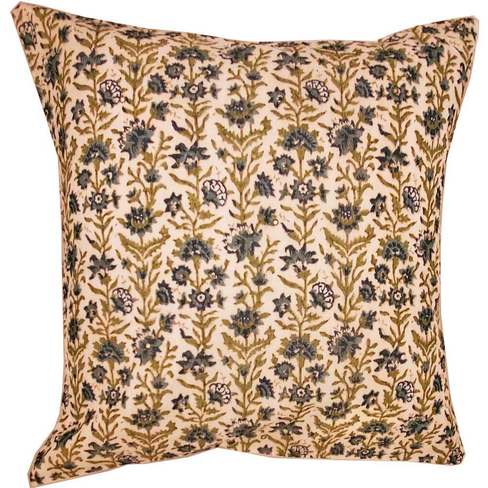 Floral Garden Chanderi Cushion Cover 16x16 Inch Home Accent