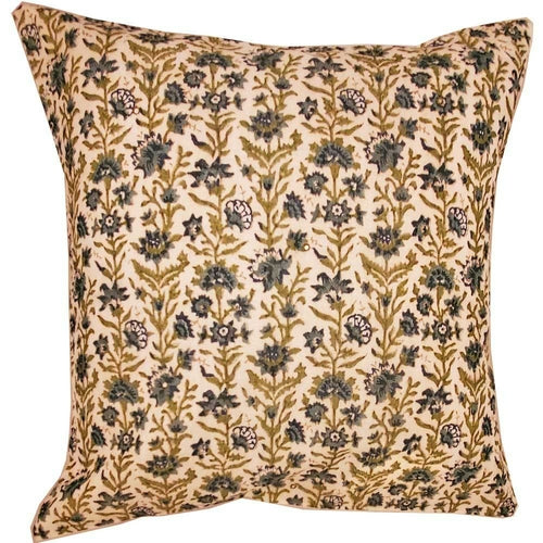 Floral Garden Chanderi Cushion Cover 16x16 Inch Home Accent