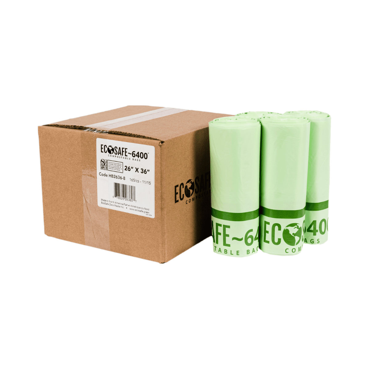 EcoSafe Zero Waste Compostable Bags 20 Gallon 26x36 for Curbside Composting (QTY 165), SKU HB2636-8