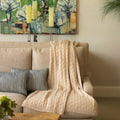 Muru Collection - Handloomed Peruvian Pima Cotton & Undyed Baby Alpaca Light Tan Cable Throw Blanket From Peru