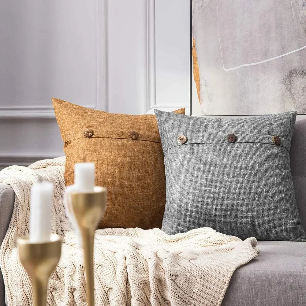 DecorBites™ Linen Button Sofa Cushion Cover Set for Living Room and Bed